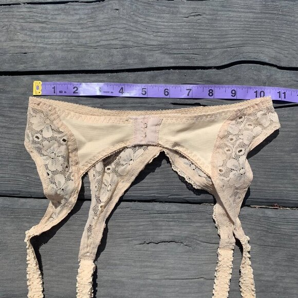 Vintage Garter Belt Suspenders Claws Beige Sheer Embroidered Lace - Picture 10 of 12
